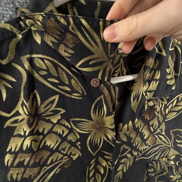 Tommy Bahama All Silk Floral Black Green Short Sleeve Camp Shirt Loop Collar Med - Picture 9 of 13